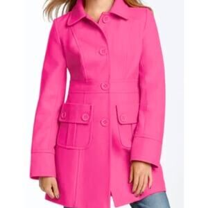 Womens Anthropologie Tulle Wool Blend Pea Coat Small Pink Button Up See Pics